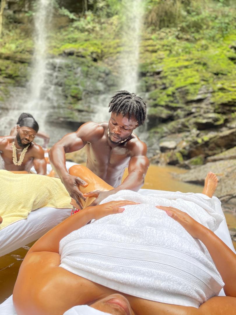 Therapist performing a massage technique