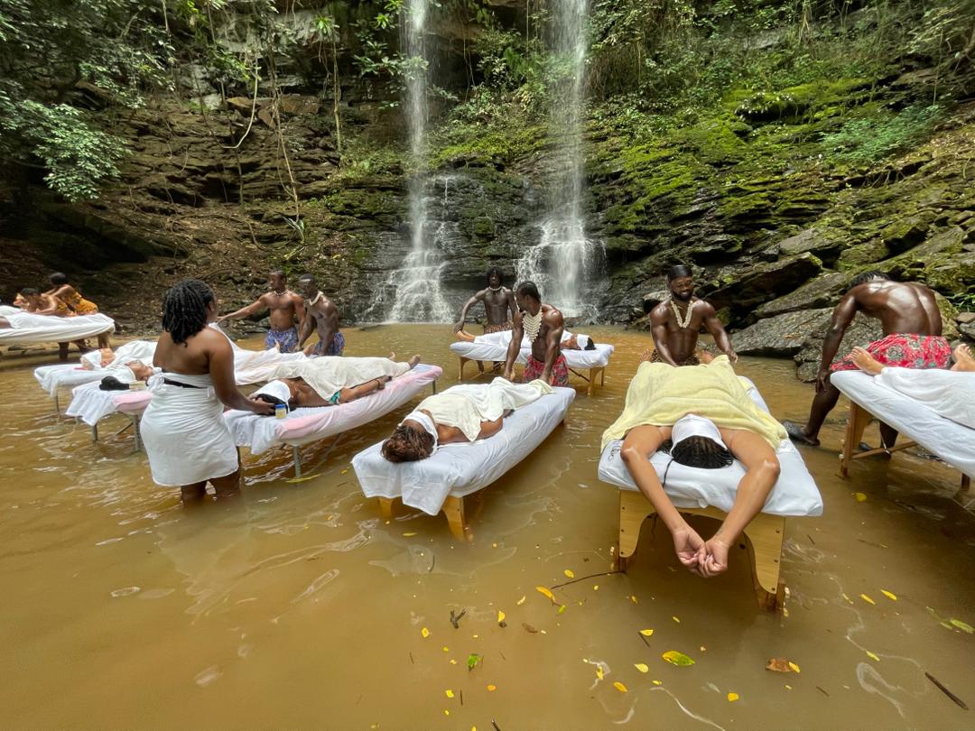 Therapist performing a massage technique
